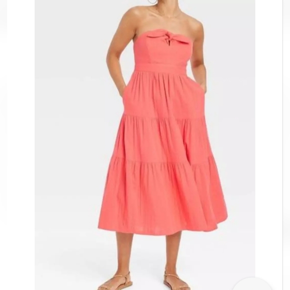 Universal Thread coral strapless, tiered ruffle dress XL - Picture 1 of 11